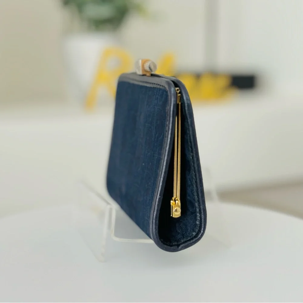 Vintage Dior Dark Blue Oblique Canvas Coin Pouch